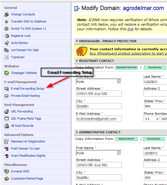 Click Email Fowarding Setup