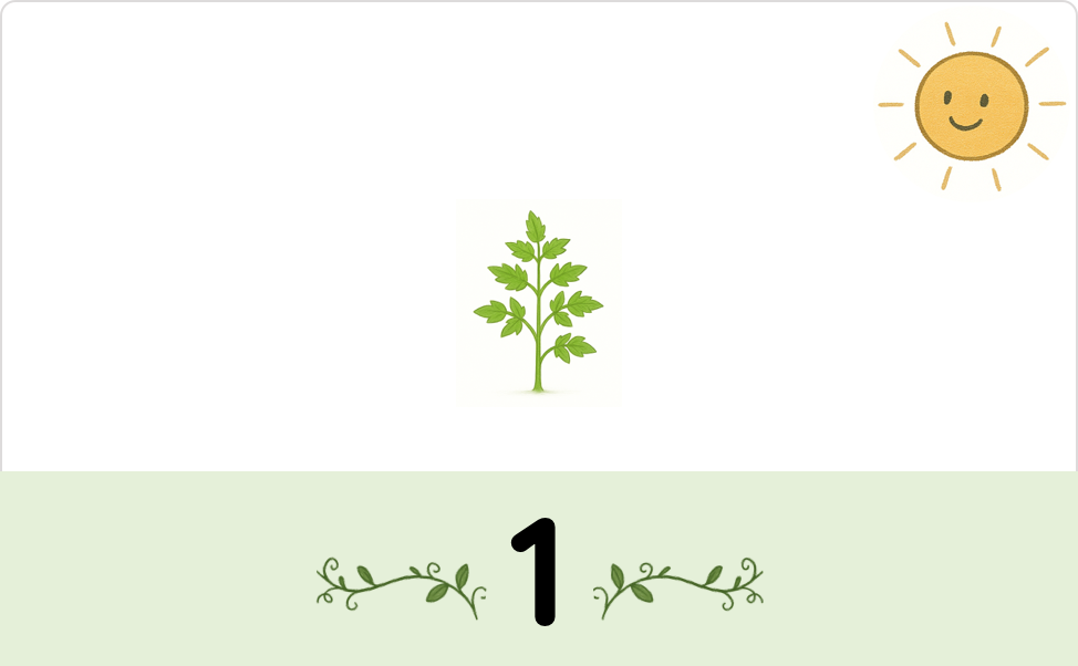 A single tomato plant and the number 1